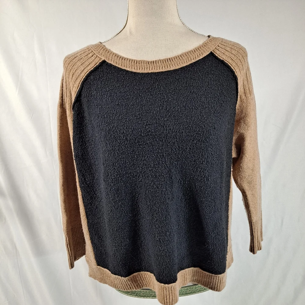 Free People Black And Brown Colorblock Sweater